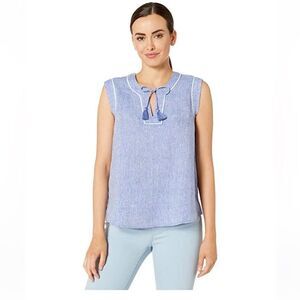 Vineyard Vines Linen Blue Notch Neck Tassel Popover